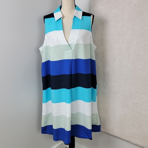 Liz Clairborne Multi Color V-Neck Sleeveless Striped A-Line Midi Dress 16W NEW - Picture 2 of 10
